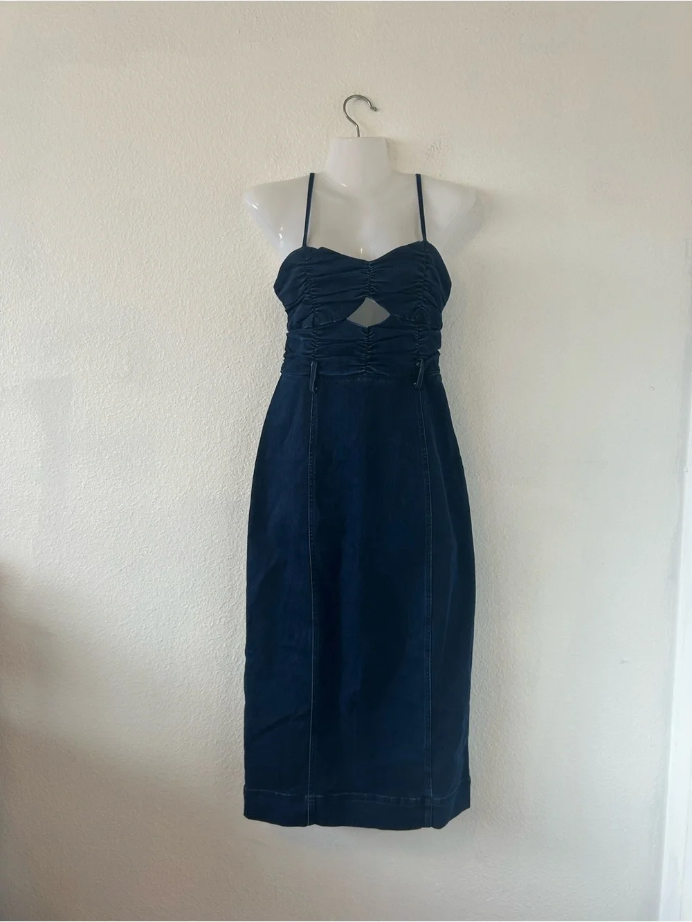 Free People Serenity Ruched Denim Midi Dress Midnight Size S